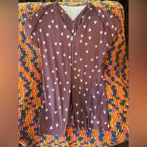 Muave nursing gown with White Heart Pattern